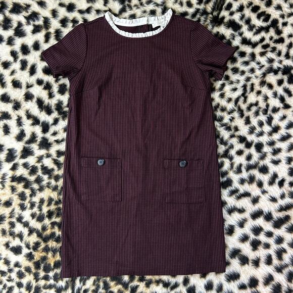 Loft Houndstooth Ruffle Neckline Short Sleeve Shift Dress 2P - Picture 1 of 7
